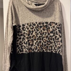 Maurices Gray and Black Leopard Cowl Neck Sweater